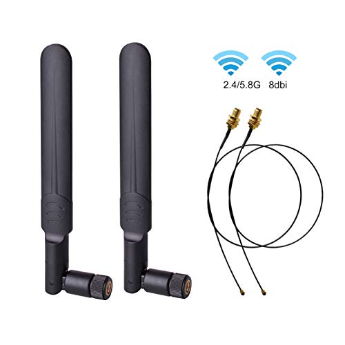 2 x 8dBi 2.4GHz 5GHz 5.8GHz Dual Band WiFi RP-SMA Male Antenna+2 x 35CM U.FL/IPEX to RP SMA Female Pigtail Cable for Mini PCIe Card Wireless Routers PC Repeater Desktop FPV UAV Drone PS4 Build
