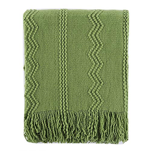 Book Cover BATTILO HOME 100% Acrylic Knitted Throw Blanket Super Soft Textured Solid Decorative Throw Blanket with Tassels Cozy Plush Lightweight Fluffy Woven Blanket for Bed Sofa (Green, 50