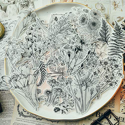 K-Musculo 58pcs Vintage Flowers Style Vellum Paper Stickers Scrapbooking/Card Making/Journaling Project DIY