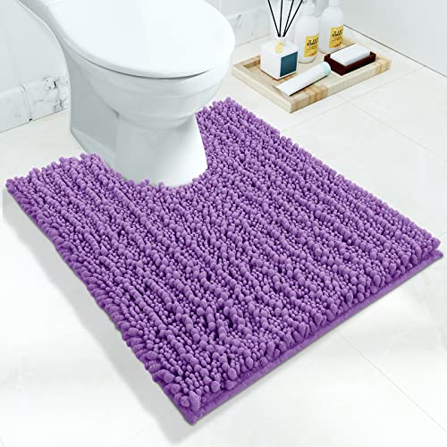 Book Cover Yimobra Luxury Shaggy Toilet Bath Mat U-Shaped Contour Rugs for Bathroom, 24.4 X 20.4 Inches, Soft and Comfortable, Maximum Absorbent, Dry Quickly, Non-Slip, Machine-Washable, Lavender