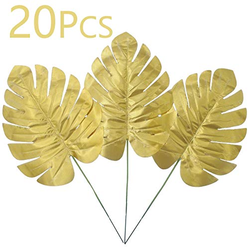 Warmter 20 Pcs Golden Palm Fronds Tropical Palm Leaves Palm Tree Leaves Artificial for Wedding Party Decoration