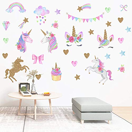 Bamsod Unicorn Wall Stickers Vinyl Wall Art Wall Decals for Kids Bedroom,Home Decor