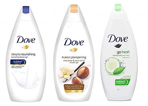 Dove Body Wash Variety Pack- Shea Butter with Warm Vanilla, Deeply Nourishing and Cucumber & Green Tea - 16.9 Ounce / 500 Ml (Pack of 3) International Version