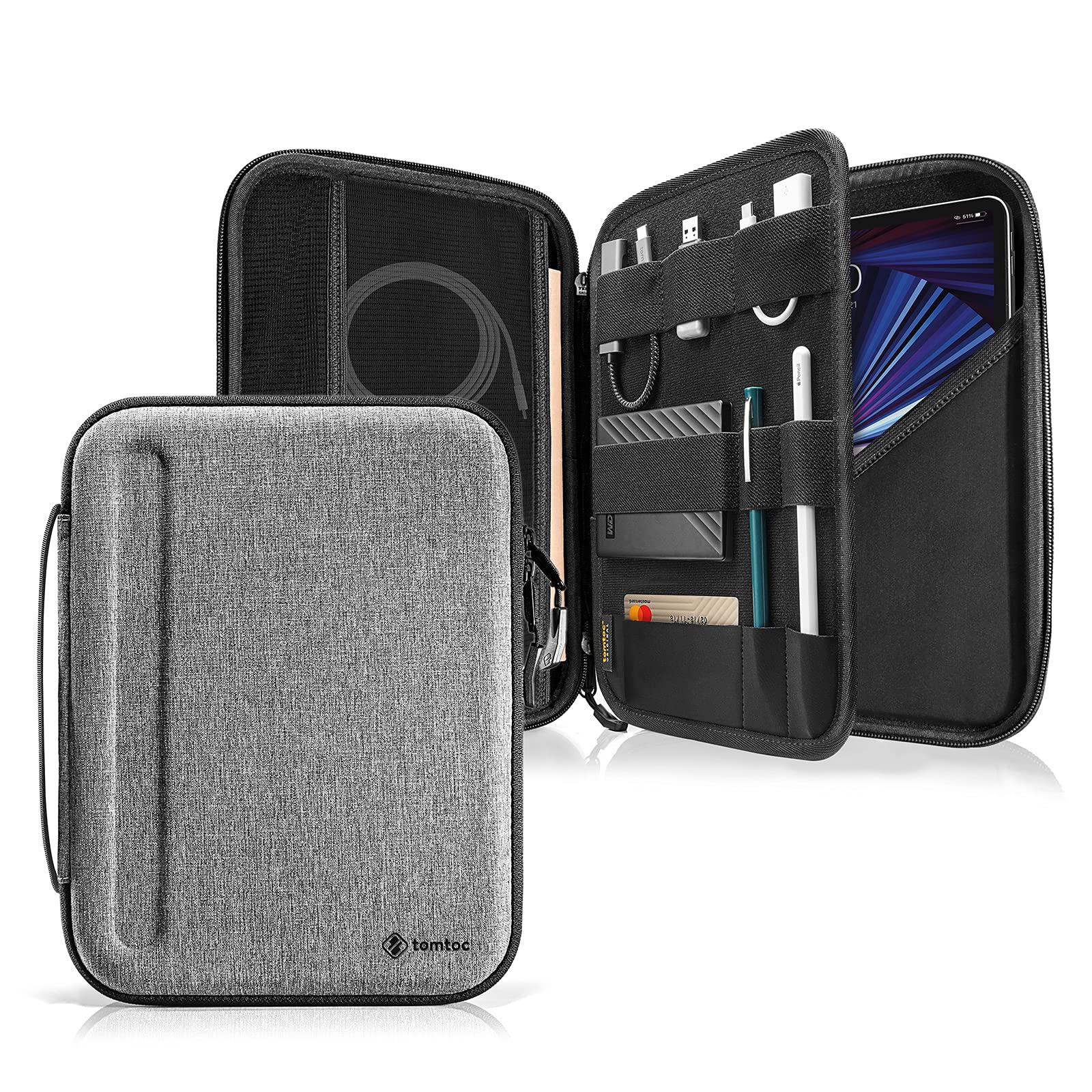 tomtoc Portfolio Case for 10.9-in/10.2-in iPad 10/9, 11-inch iPad Pro M2&M1 2018-2022, 10.9-inch New iPad Air 5th Gen 2022, Carrying Storage Sleeve Bag with Accessories Compartment 02 Standard - Doesn't fit iPad Charger Gray - Standard