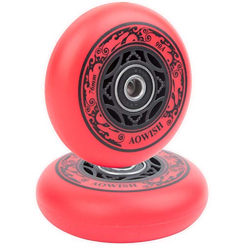 AOWISH Ripstik Wheels 76mm Ripstick Wheels 90a Ripsurf Replacement Wheels w/Bearings ABEC-9 for Rip Stiks DLX Caster Board, Rip Sticks Skateboard, Inline Skates, Roller Blades, etc (2-Pack) (Red)
