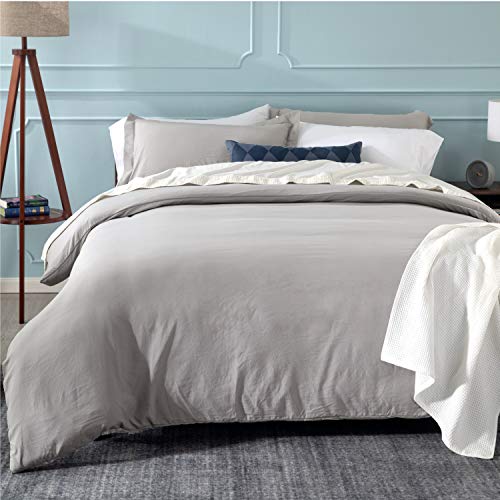 Bedsure California Size Duvet Cover Set with Zipper Closure, Ultra Soft Hypoallergenic Washed Grey Comforter Cover Sets (Grey, Cal King(104"X96"))