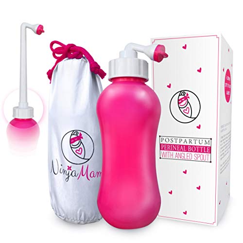Ninja Mama Peri Bottle for Postpartum Care. Post Partum Essentials Portable Perineal Bottle with Angled Spout - for After Childbirth - Labor and Delivery Hospital Bag