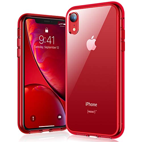 Book Cover RANVOO iPhone XR case, iPhone XR Protective Clear Case [Certified Military Protection] [Agile Button] with Reinforced Red TPU Bumper and Transparent Hard PC Back Case Cover, Crystal Red