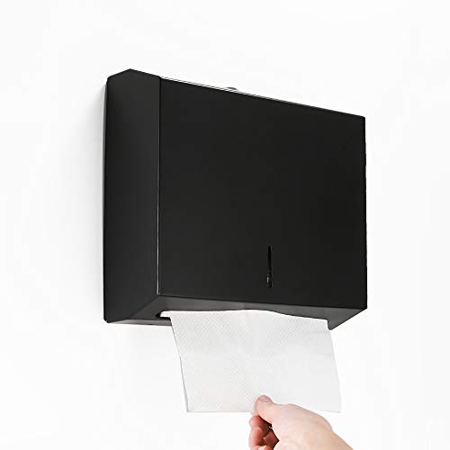 BESy Industries C-Fold Multifold Paper Towel Dispenser, Wall Mounted Stainless Steel Tissue Dispenser, Commercial Paper Hand Towel Holder for Office Bathroom Kitchen,Matte Black Finish