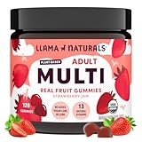 Llama Naturals Multivitamin for Women & Men, Vegan, Organic Gummies with Vitamin D, C & K, Adults Real Fruit Gummy Vitamins, Chewable Multivitamin Supplement, No Added Sugar Cane, Strawberry, 120 Ct