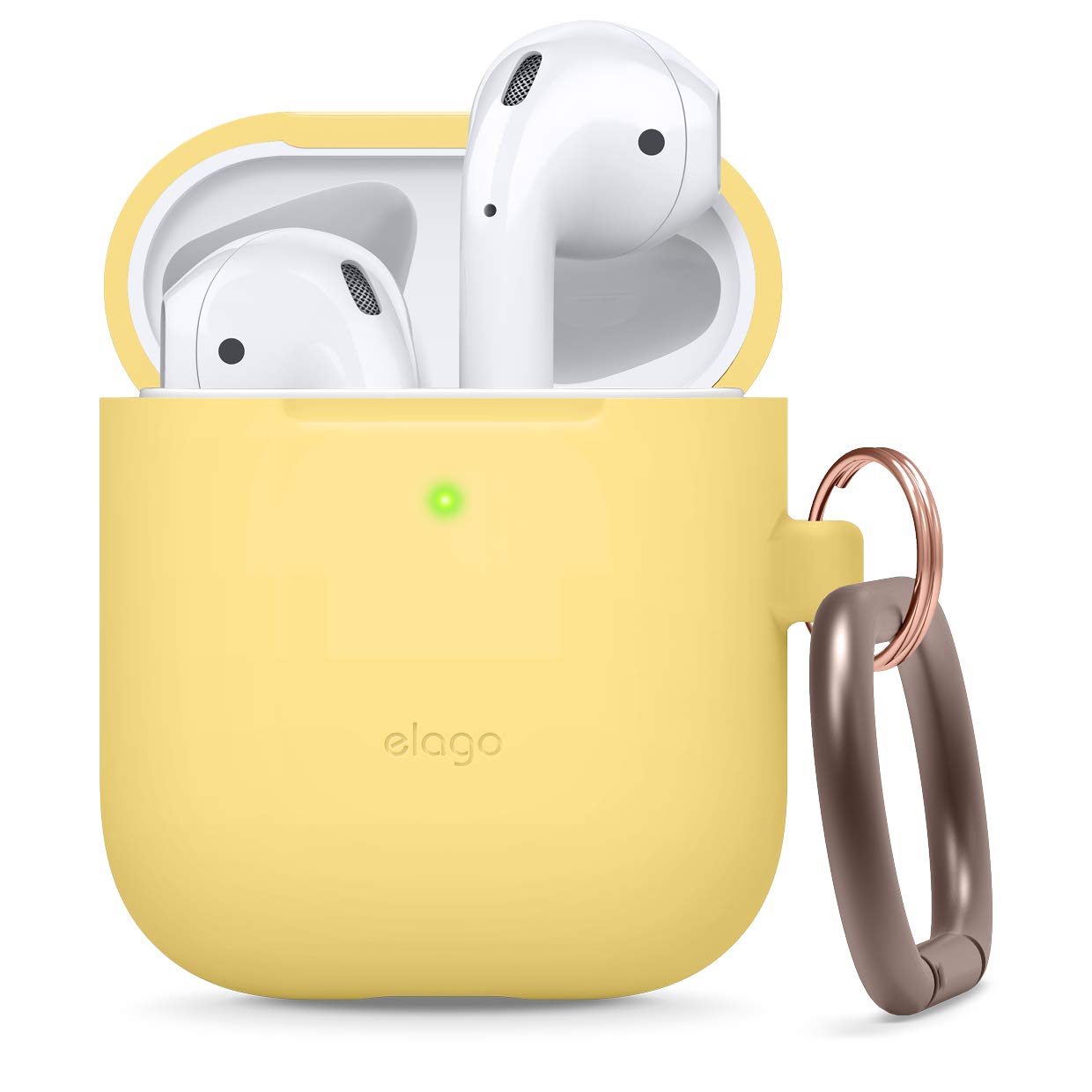 elago Silicone Case with Keychain Compatible with Apple AirPods Case 1 & 2, Front LED Visible, Supports Wireless Charging, Protective Silicone [Yellow]