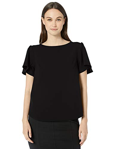 Lark & Ro Women's Short Sleeve Stretch Woven Flutter Top