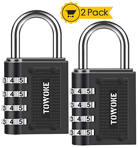 Combination Lock for Locker Outdoor - Towoke Resettable Weatherproof Combination Padlock - 4-Digit Smooth Dial, Zinc Alloy Lock for School Gym Locker, Fence, Backyard Gate, Case -2 Pack