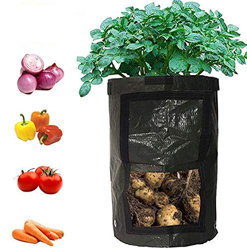 2-Pack Black Garden Grow Bags Durable Plant Growing Bags Outdoor/Indoor Vegetables Bags with Handle Access Flap Waterproof Container Bags (2-Pack/Black) (10 Gallon)