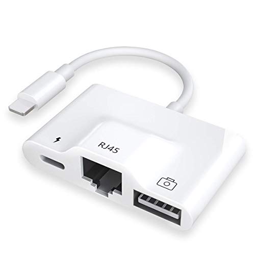 Ethernet Adapter for iPhone,Wired Ethernet Adapter with USB 3 Camera Adapter and Charge Port,3 in 1 Design 10/100Mbps High Speed Transfer Compatible for iPhone/iPad