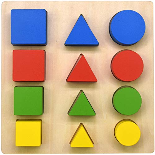 Book Cover GYBBER&MUMU Wooden Shape Sorting Preschool Colorful Shape Puzzle Toddler Educational Learning Toys for Age 0.5+