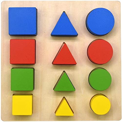 GYBBER&MUMU Wooden Shape Sorting Preschool Colorful Shape Puzzle Toddler Educational Learning Toys for Age 0.5+