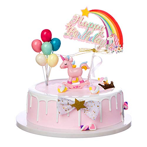Pink Unicorn Cake Topper Set for Pink Unicorn Party Supplies,Pink Unicorn Cake Decorations for Girls,1st Birthday party, Wedding & Baby Shower