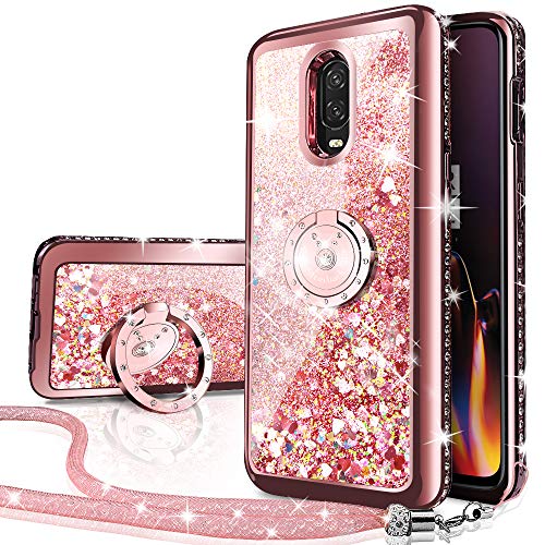 Silverback OnePlus 6T Case, OnePlus 6T McLaren Case, Moving Liquid Holographic Sparkle Glitter Case with Kickstand, Bling Diamond Rhinestone Bumper Slim Protective Case for OnePlus 6T -RD