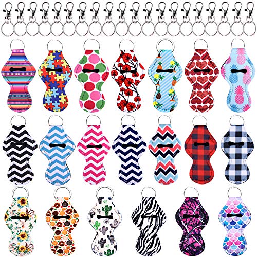 Duufin 20 Pieces Chapstick Holder Keychains Bulk Lipstick Holder Keychains Chapstick Keyring Holder with 20 Pieces Metal Clip Cords Suitable for Chapstick Tracker and Safeguard, 20 Vibrant Colors