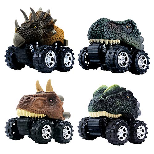 DINOBROS Pull Back Dinosaur Car Toys 4 Pack Dino Toys for 3 Year Old Boys and Toddlers T-Rex Dinosaur Games Monster Trucks