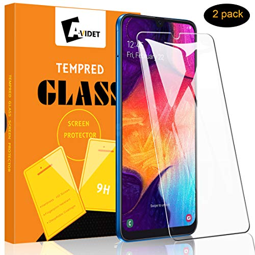 Book Cover [2-Pack] AVIDET for Samsung Galaxy A50/A30/A20 Screen Protector, Tempered Glass [Anti-Scratch][Bubble Free] 9H Hardness 0.3mm Ultra Slim Compatible for Samsung Galaxy A50/A30/A20