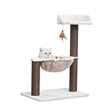 Catry 3-Level Cat Tree with Feather Toy - Small Cat Hammock, Scratching Posts, 15lbs Capacity, Beige