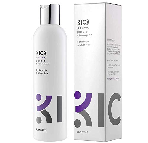 Purple Shampoo for Blonde Hair â€“ Award Winning, Purple Toning Blonde Shampoo Instantly Brightens & Washes Away Brassy Yellow Tones on Blonde, Silver, Grey Hair â€“ 8oz - KICK