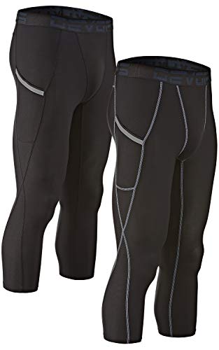 DEVOPS 2 Pack Men's 3/4 Compression Pants Athletic Leggings with Pocket
