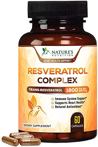 Resveratrol 1800mg Per Serving - Potent Antioxidants for Immune Support - Extra Strength Trans-Resveratrol Supplement Supports Healthy Aging & Heart Health - from Natural Polygonum Root - 60 Capsules
