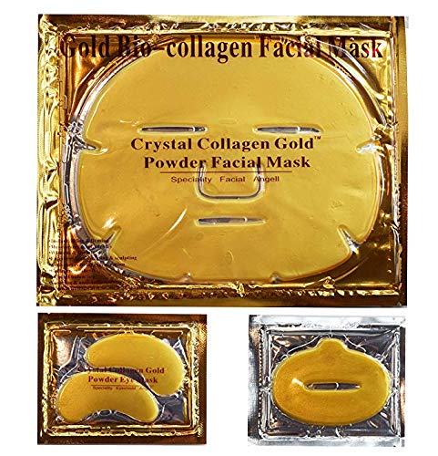24K Gold Bio Collagen Crystal Face Mask：5 x Facial Masks + 10 x Eye Masks + 10 x Lip Masks. Anti ageing Skin Care, Anti Wrinkles, Moisturising, Firm, Tone, Brighten Skin, Natural Lift