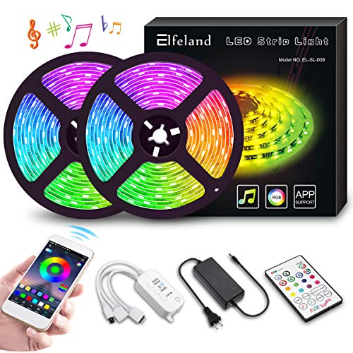 Book Cover LED Strip Lights, Elfeland 10M 32.8ft 300 LEDs Color Changing Rope Lights 5050 RGB Light Strips with APP Waterproof Tape Lights Sync with Music Apply for Home Kitchen Decoration