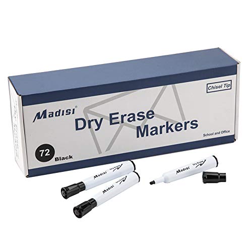 Dry Erase Markers - Chisel Tip, Black, Low Odor Whiteboard Markers, 72 Count