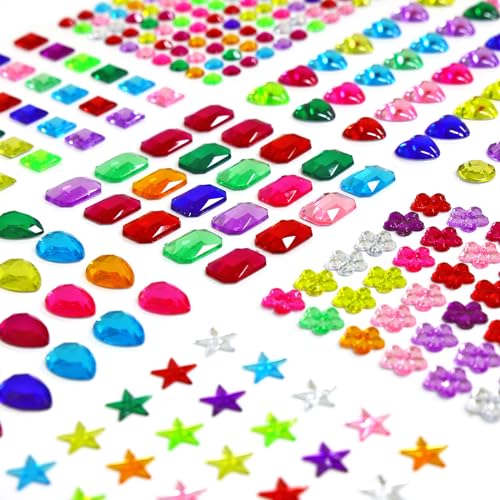 Holicolor 390pcs Gemstone Stickers Rhinestones Jewels Stickers Foam Gem Crystal for Halloween Pirate Party Table Decorations, Self Adhesive Craft Jewels, Muticolor, Assorted Size
