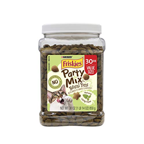 Purina Friskies Made in USA Facilities, Natural Cat Treats, Party Mix Natural Yums Catnip Flavor - 30 oz. Canister