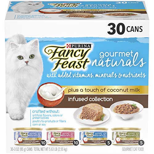 Purina Fancy Feast Natural Wet Cat Food Variety Pack, Gourmet Naturals With Coconut Milk Infused Collection - (30) 3 oz. Cans