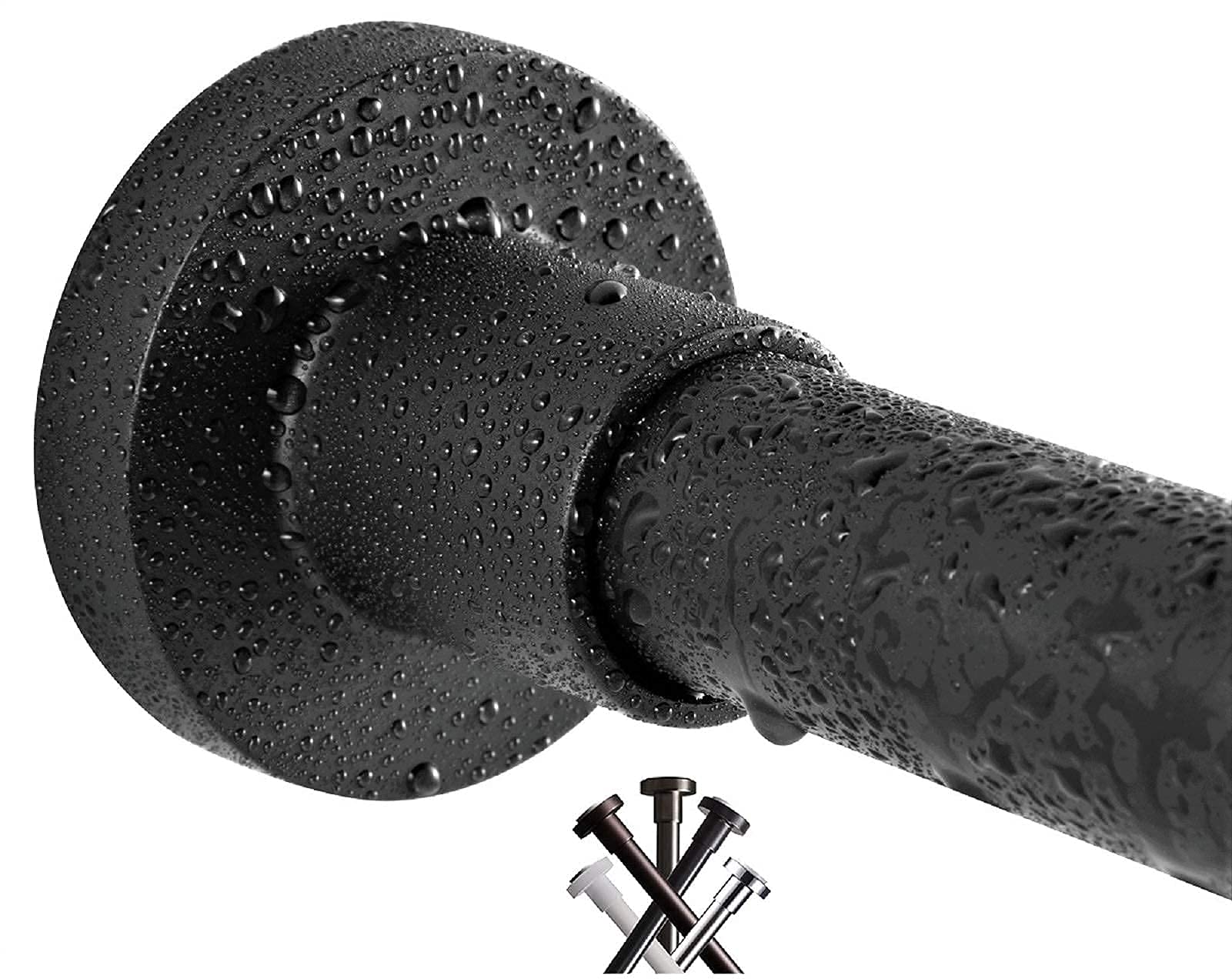 BRIOFOX Shower Curtain Rod 43-73 Inches Matte Black, Never Rust and Non-Fall Down Spring Tension Rod, Stainless Steel 43-73 Inches Black