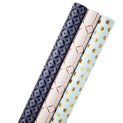 Hallmark All Occasion Reversible Wrapping Paper (Modern Metallics, Pack of 3, 120 sq. ft. ttl.) for Birthdays, Bridal Showers, Baby Showers, Christmas, Friendsmas and More