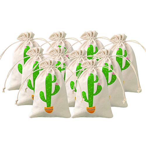 Cactus Party Favor Bags Cactus Fiesta West Themed Party Treat bag Gift Bags Desert Wedding Welcome Bags Bachelorette Party Hangover Kit Drawstring Cotton Pouch,Set of 10