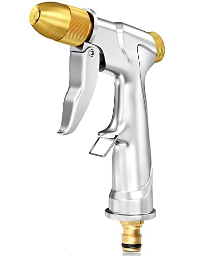 Book Cover ESOW Heavy-Duty Metal Garden Hose Nozzle, Made of 100% Metal Construction Built and Brass Head, Metal Spray Gun w/Pistol Grip Trigger for Watering Plants & Lawn, Car Washing, Patio, Dog & More