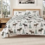 Great Bay Home Lodge Quilt Set - 2-Piece Twin/Twin XL Size Rustic Bedding Set - Lightweight, All-Season, Reversible Bedspread (Moose - Chocolate)