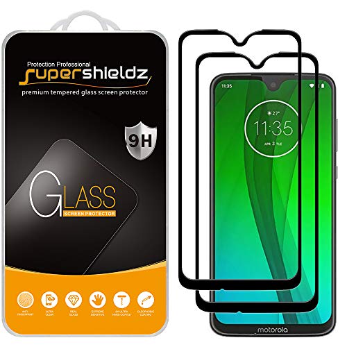 (2 Pack) Supershieldz Designed for Motorola Moto G7 Tempered Glass Screen Protector, (Full Screen Coverage) Anti Scratch, Bubble Free (Black)