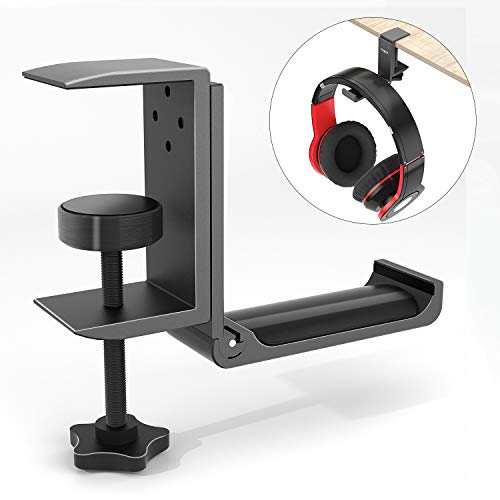 Headphone Headset Hanger, Vogek Headphone Desk Hook Hanger with Adjustable Clamp for Desk, Universal Hook for Overhead Headphones, Gaming Headphones (Apply to Horizontal & Vertical Surfaces) (Black)