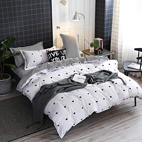 Book Cover Omelas 3pcs Heart Duvet Cover Set Queen Size Black and White Striped Reversible Full/Queen Bedding Set Soft Breathable Microfiber Duvets Cover Without Comforter