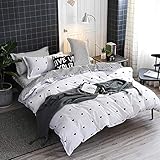 Omelas Kids Heart Love Queen Duvet Cover Set Black and White Teens Girls Lovely Heart-Shaped Pattern Striped Reversible Full/Queen Bedding Soft Breathable Quality Brushed Microfiber (3 Pcs,XD,Q)