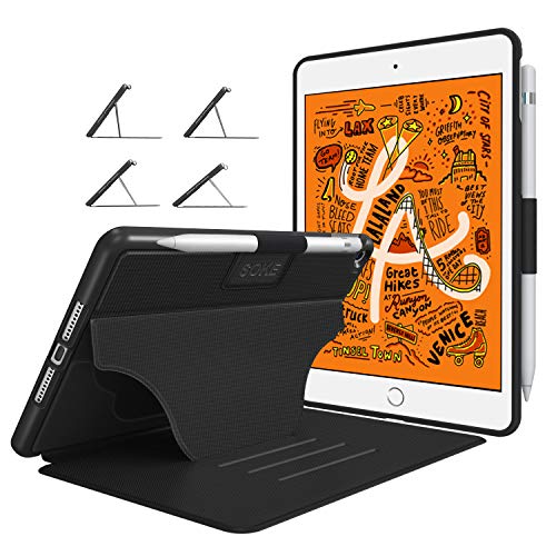 Soke Case - iPad Mini 5 Case 2019 (5th Generation), [Luxury Series] Extra Protective But Slim, Strong Magnetic, 4 Convenient Stand Angles, Auto Sleep/Wake Cover, Elastic Pencil Holder(Black)