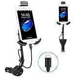 AUOPLUS [Upgraded] Gooseneck Car Outlet Mount Cigarette Lighter Phone Holder Charger with Built-in Charging Cord Compatible with iPhone