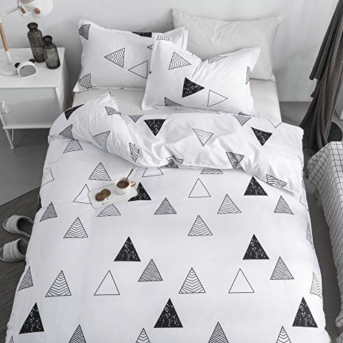 KFZ Triangle Geometric Black White Duvet Cover Twin Set, 3 Piece Twin Bedding Set with 1 Comforter Cover ( Without Insert) 2 Pillowcases, Breathable Bed Set for Girls Kids Teens