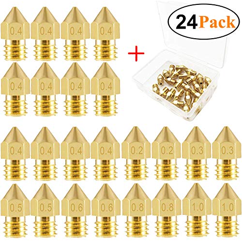 24 PCS 3D Printer Nozzles MK8 Extruder Nozzles 0.2mm, 0.3mm, 0.4mm, 0.5mm, 0.6mm, 0.8mm, 1.0mm with a Storage Box for Makerbot Creality CR10 Ender 3 5