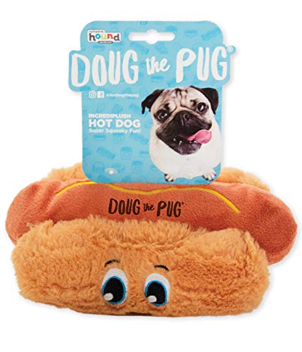 Doug The Pug by Outward Hound Incrediplush Hot Dog Squeaky Plush Dog Toy